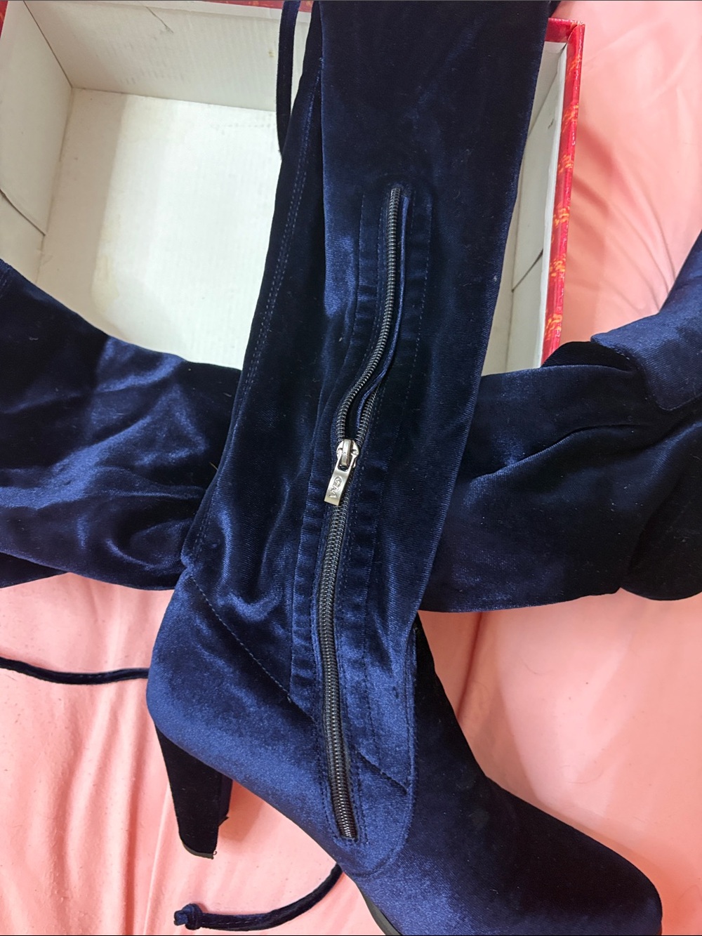 Chelsea Moreland Navy Velvet Over-the-Knee Boots - Picture 4 of 5